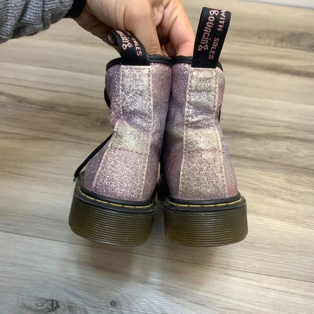 Dr. Martens Delaney Sparkly Combat Glitter Zip Lace Up Boots Kids Sz US 1‎ EU 32
